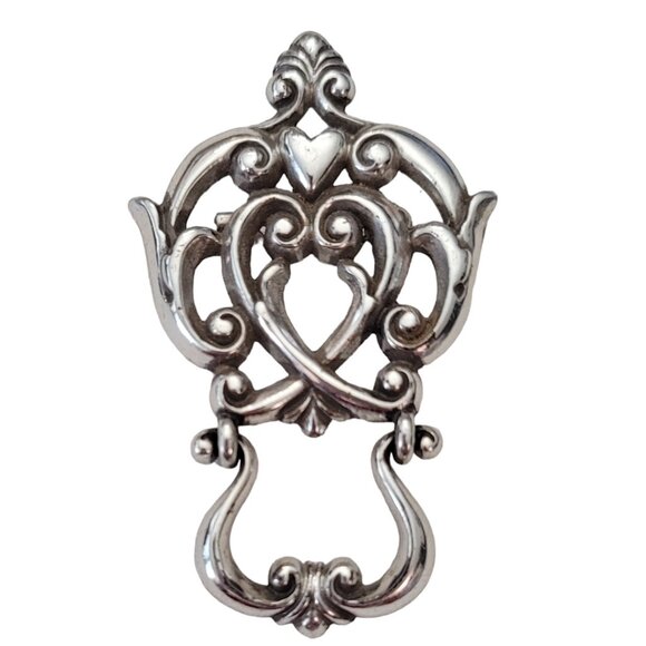 Brighton Silver Tone Heart Scroll Hinged Brooch, Eyeglass Holder E990 - Picture 2 of 7